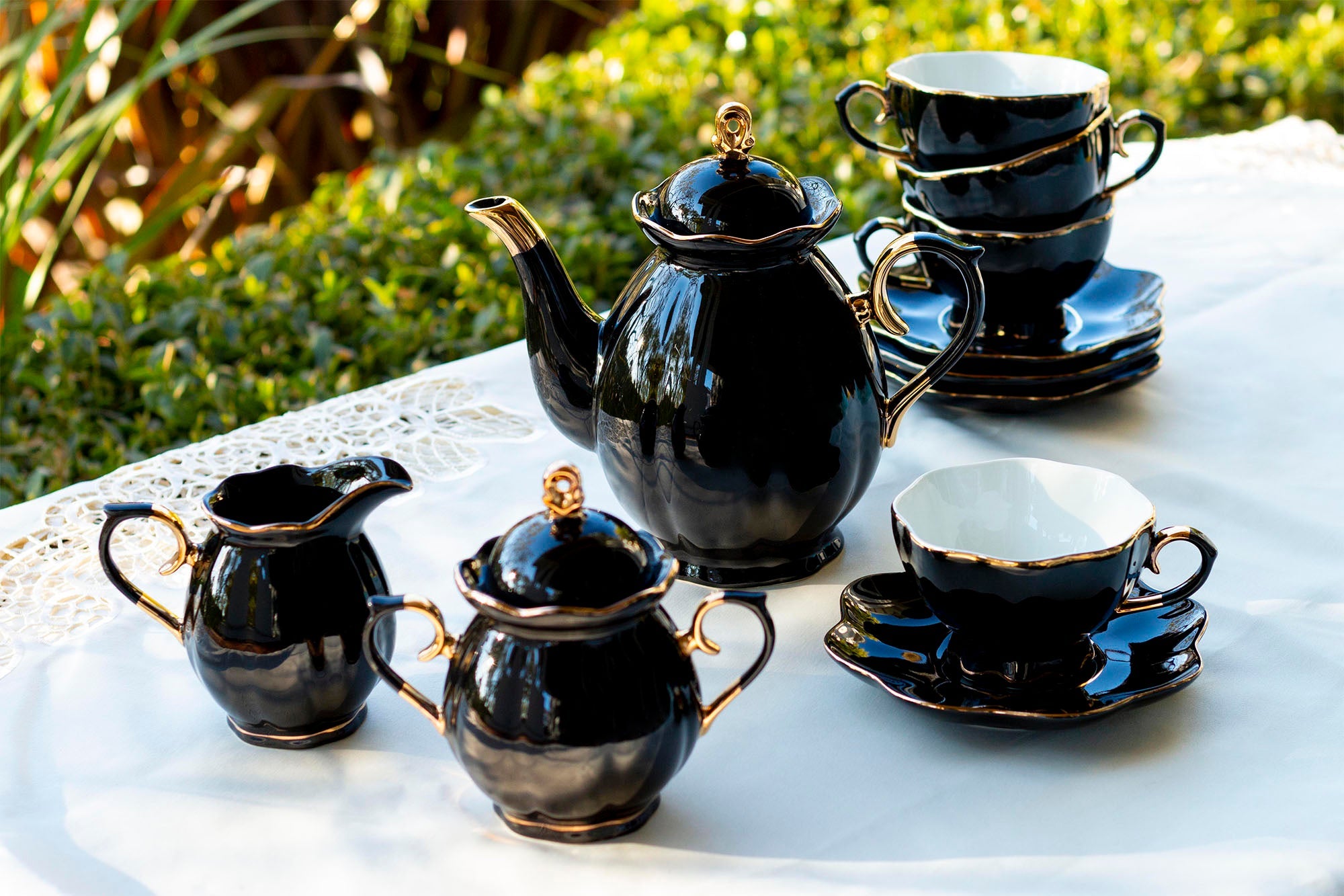 Tea set shop with teapot