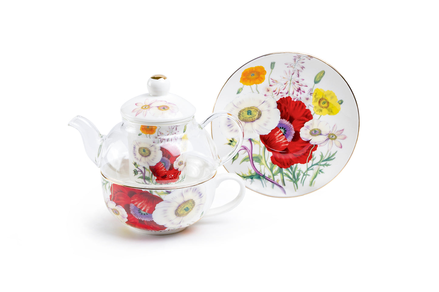 Poppy Field Glass and Fine Porcelain Tea For One Set
