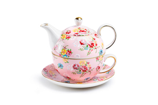 Pink Shabby Rose Fine Porcelain Tea For One Set