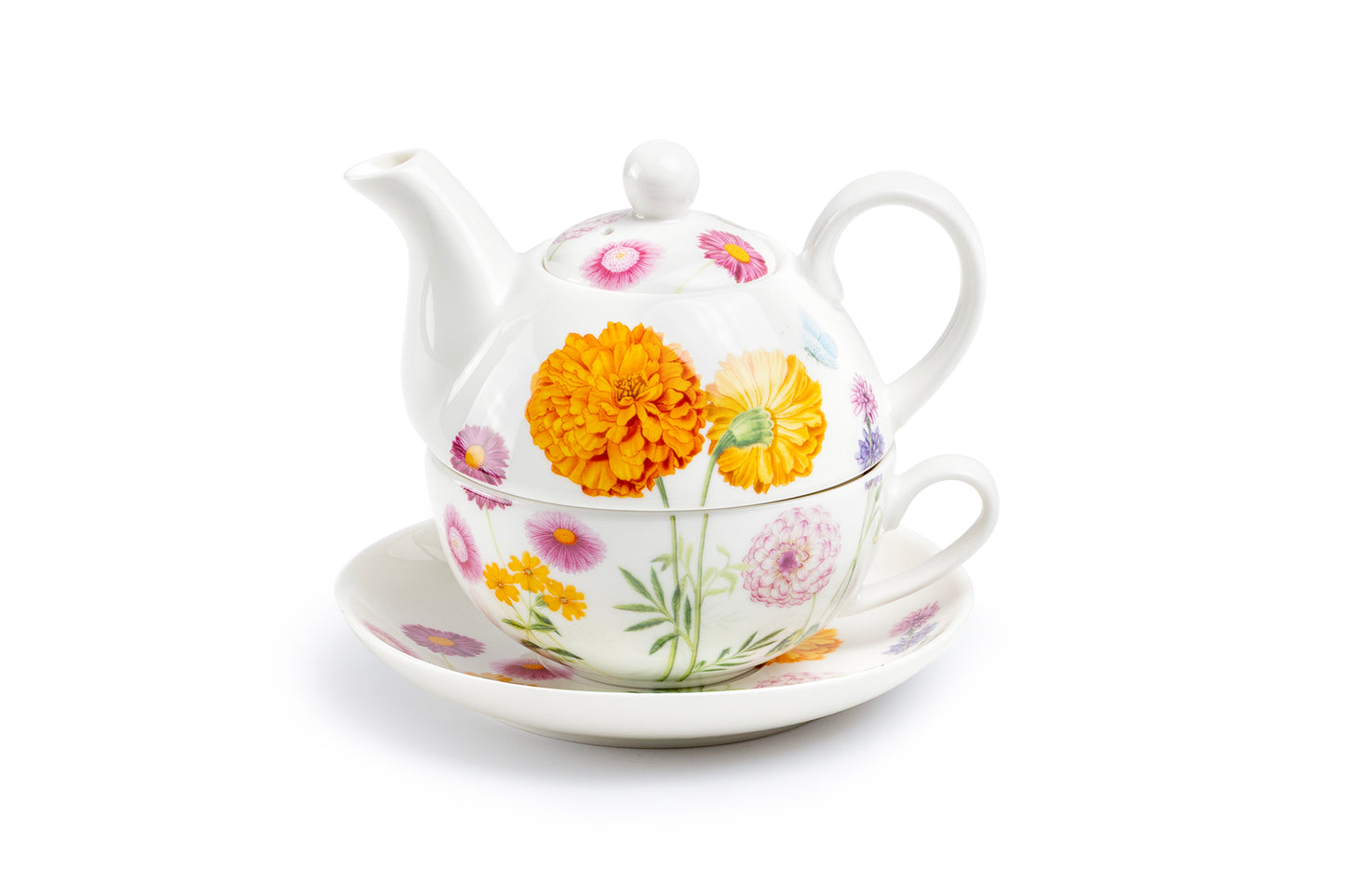 Dahlia Bloom Fine Porcelain Tea For One Set