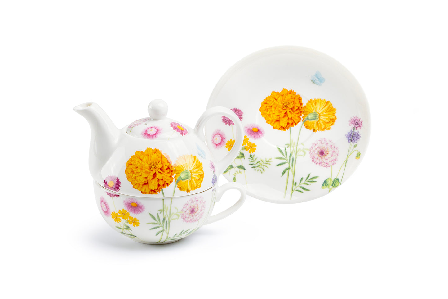 Dahlia Bloom Fine Porcelain Tea For One Set