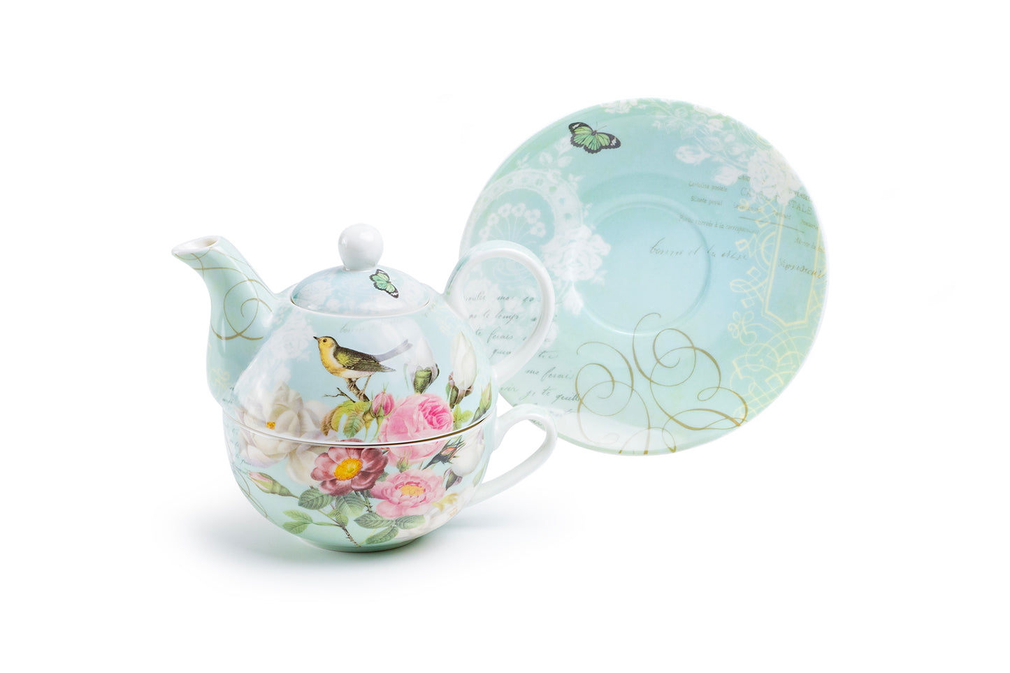 Robin's Rose Garden Fine Porcelain Tea For One Set