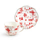 Red Village Fine Porcelain Tea Cup and Saucer