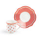 Gift Boxed Red Josephine Stripes and Dots 2oz Demitasse Cups and Saucers