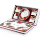 Poinsettia Pine Cone 3oz Demitasse Cups and Saucers with Gift Box