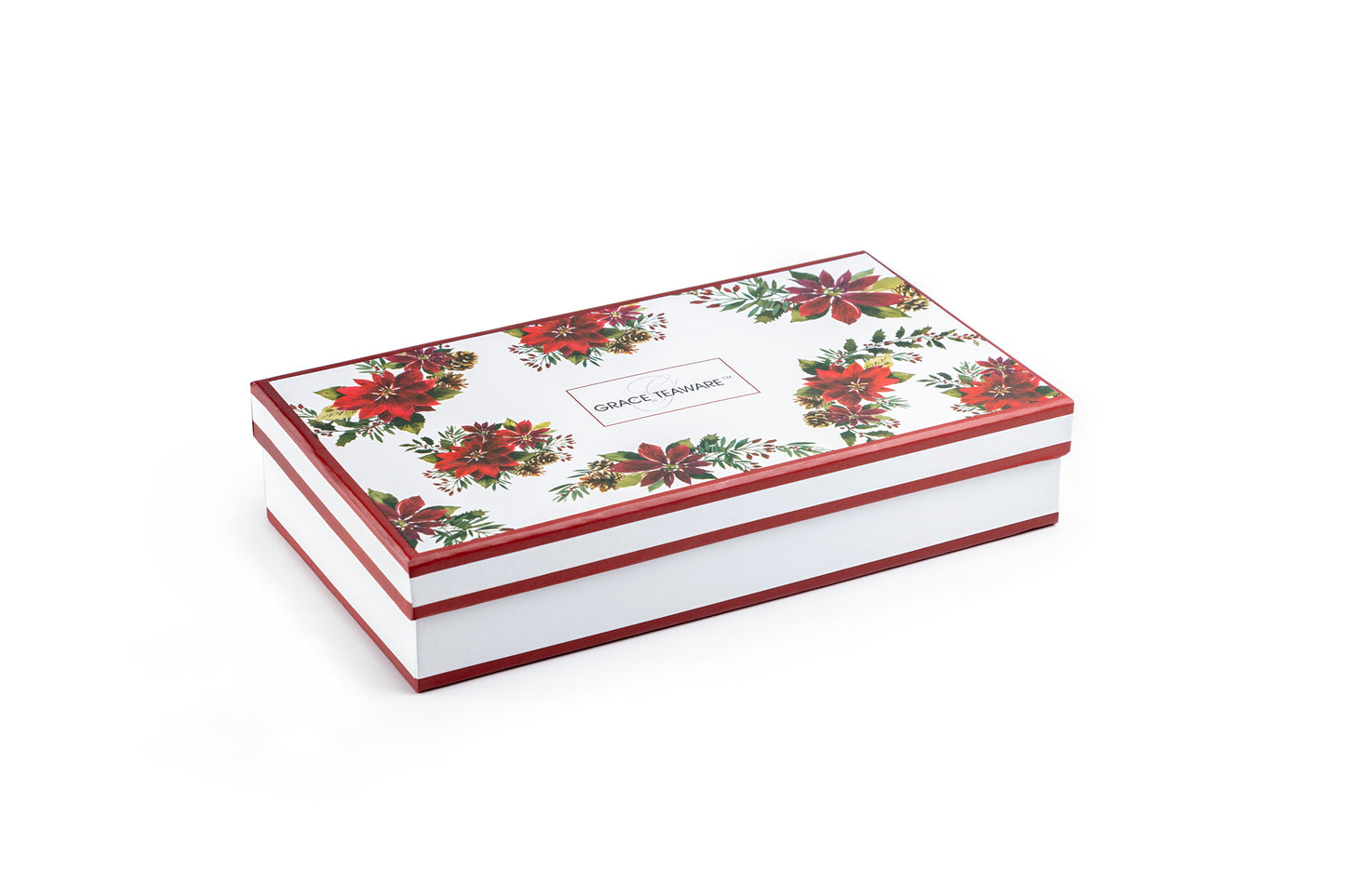 Poinsettia Pine Cone 3oz Demitasse Cups and Saucers with Gift Box