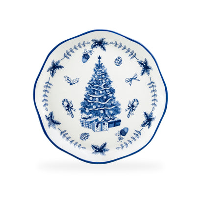Blue Holly Christmas Tree Dessert/Dinner Plate