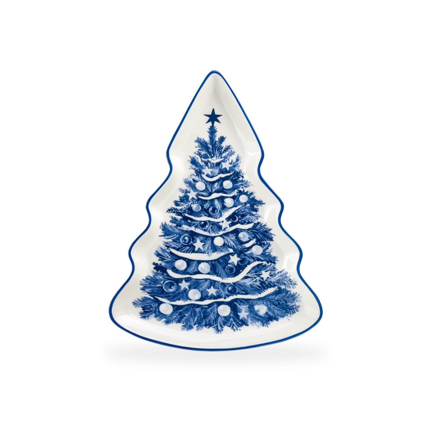 Blue Holly Christmas Tree Serving Tray