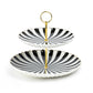Black and White Stripe Scallop Fine Porcelain 2-Tier Server