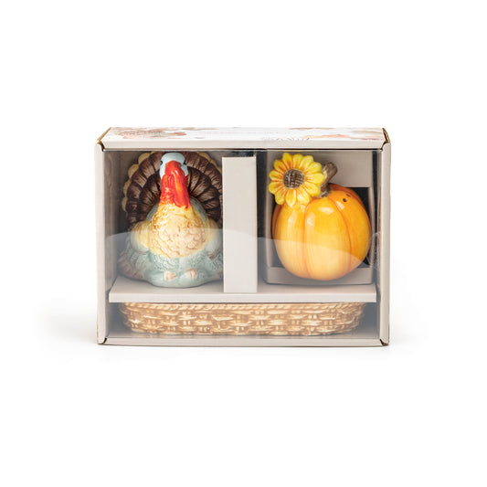 Gift Boxed Turkey and Pumpkin Salt and Pepper Shaker Set