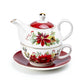 Poinsettia Pine Cone Fine Porcelain Tea For One Set
