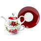 Poinsettia Pine Cone Fine Porcelain Tea For One Set