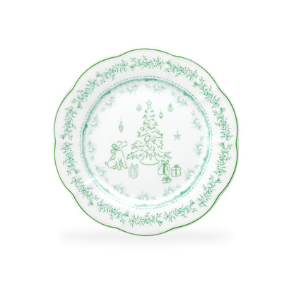 Festive Pup and Tree Fine Porcelain Dessert/Dinner Plate