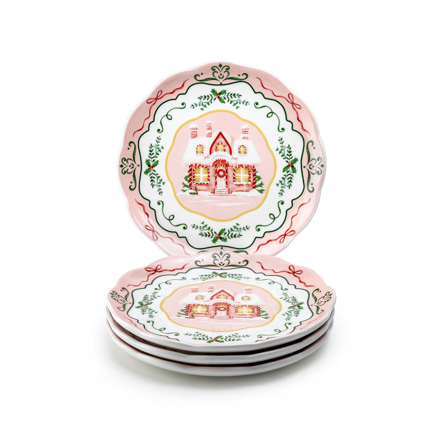 Christmas House Pink Dessert/Dinner Plate