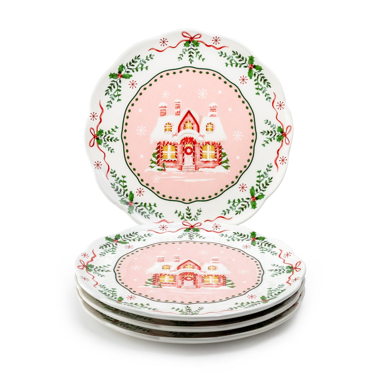 Christmas House Pink Dessert/Dinner Plate