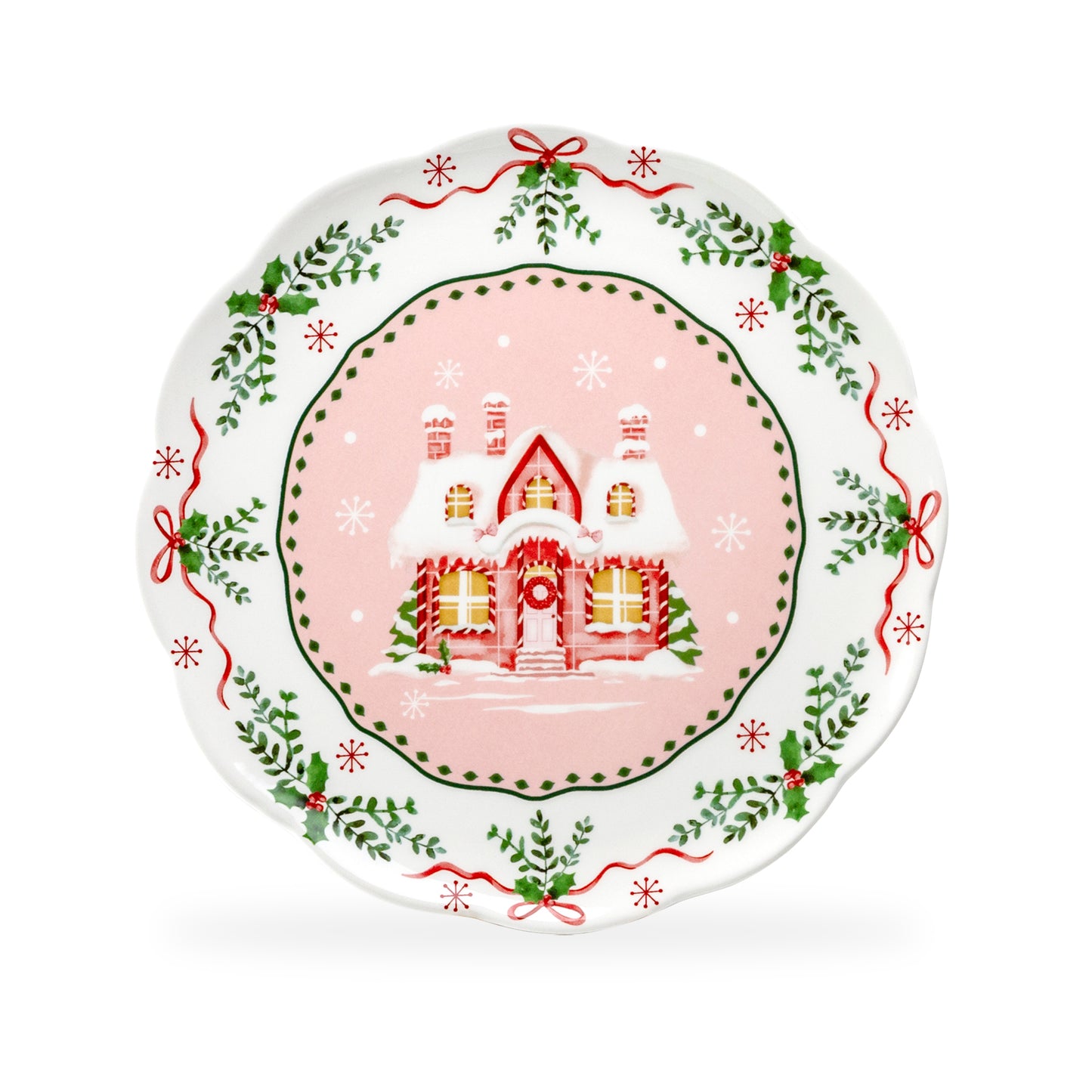 Christmas House Pink Dessert/Dinner Plate