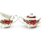 Poinsettia Pine Cone Fine Porcelain Sugar & Creamer Set