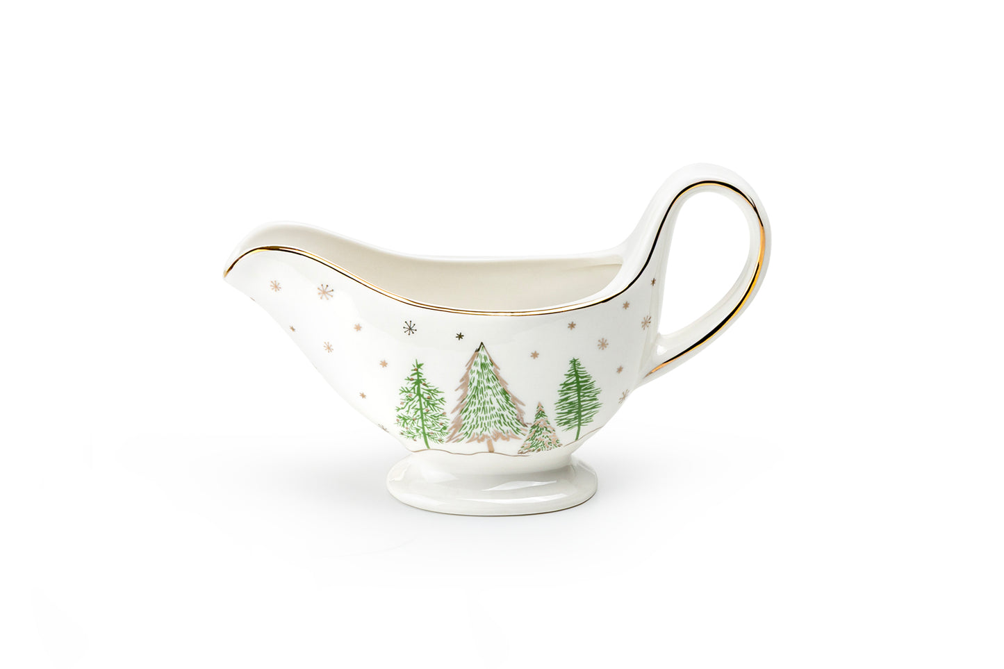 Christmas Pine Trees Fine Porcelain Gravy Boat