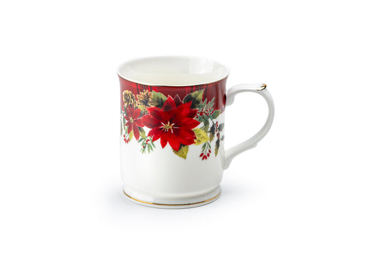 Poinsettia Pine Cone Fine Porcelain Mug