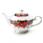 Poinsettia Pine Cone Fine Porcelain Teapot