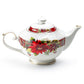Poinsettia Pine Cone Fine Porcelain Teapot