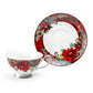 Poinsettia Pine Cone Fine Porcelain Tea Cup and Saucer