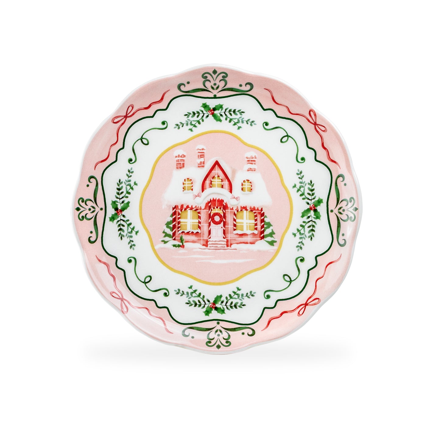 Christmas House Pink Dessert/Dinner Plate