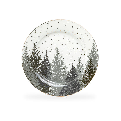 Grey and Gold Winter Forest Fine Porcelain Dessert/Dinner Plate