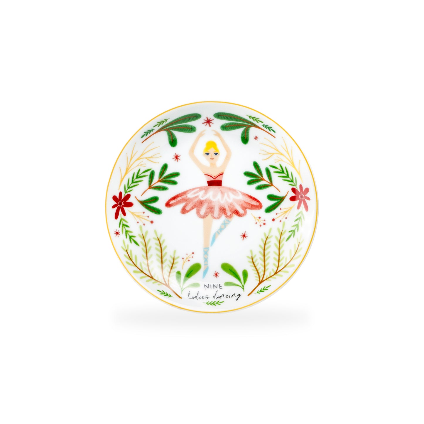 12 Days of Christmas Fine Porcelain Appetizer Plate Set - Metal Rack Version