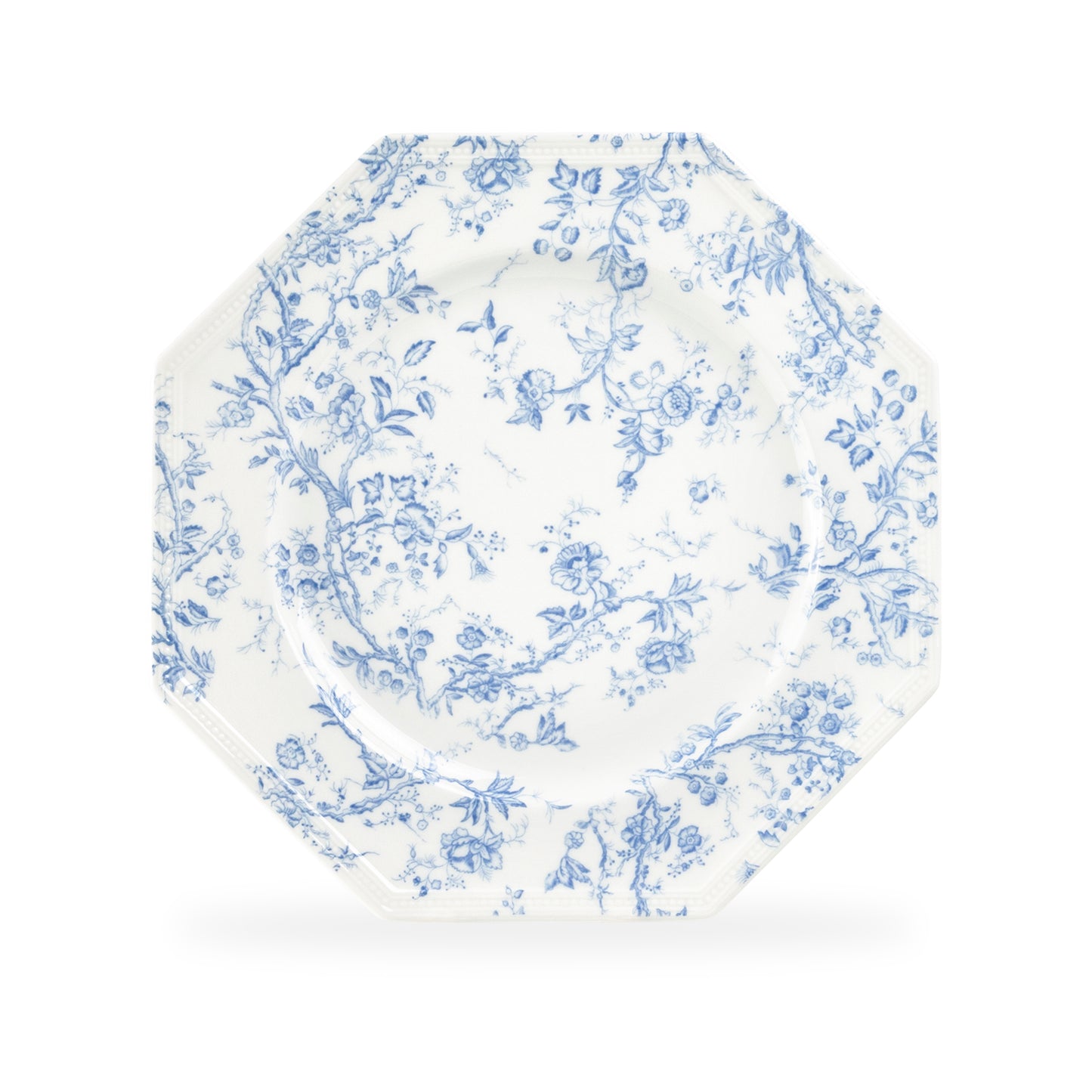 Blue Rose Octagonal Fine Porcelain Dessert/Dinner Plate