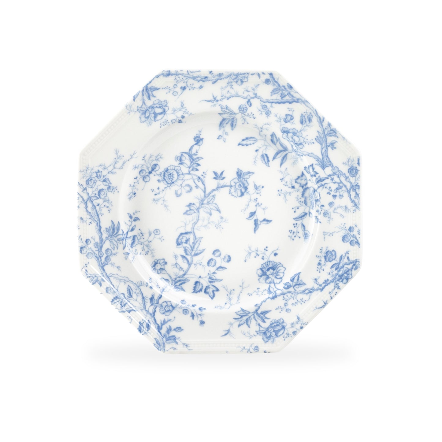 Blue Rose Octagonal Fine Porcelain Dessert/Dinner Plate