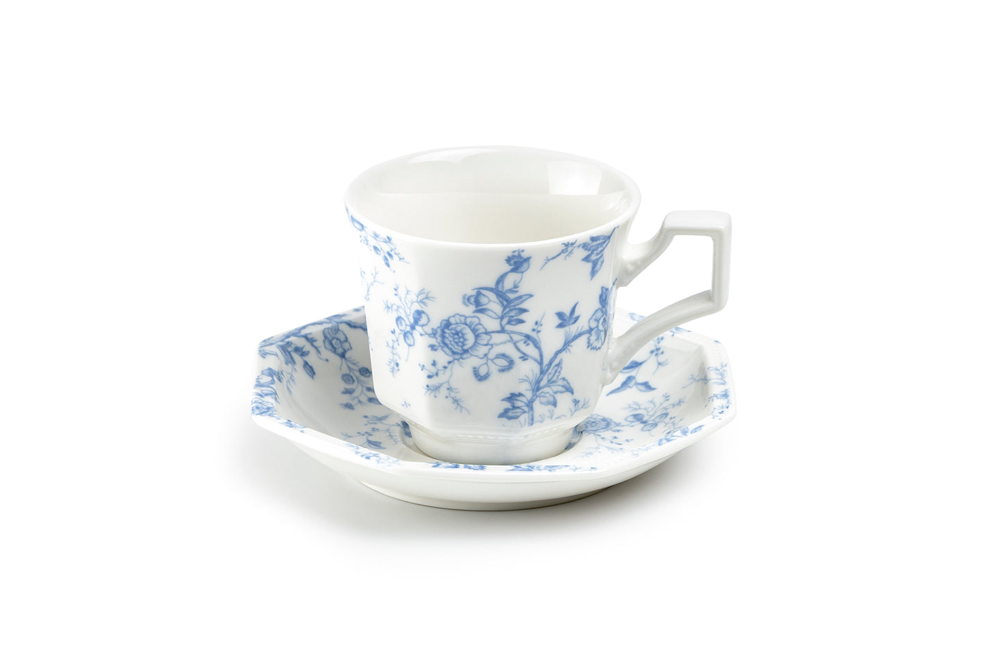 Blue Rose Octagonal Fine Porcelain Cup and Saucer