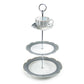 Dark Gray Stripes with Gold Dots Scallop Fine Porcelain 3-Tier Server