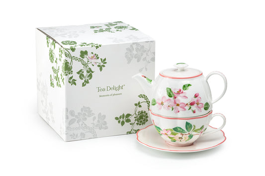 Apple Blossom Pink Bone China Tea For One Set with Gift Box