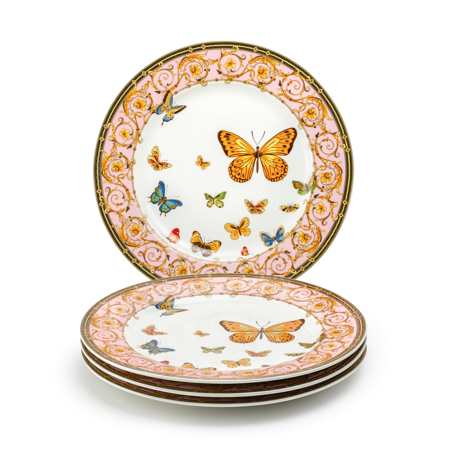 Butterflies with Pink Ornament Fine Porcelain Dessert/Dinner Plate