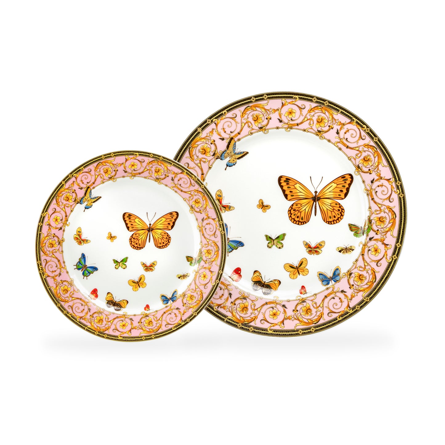 Butterflies with Pink Ornament Fine Porcelain Dessert/Dinner Plate
