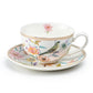 Spring Flowers with Bird Fine Porcelain Latte Cup and Saucer