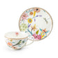 Spring Flowers with Bird Fine Porcelain Latte Cup and Saucer
