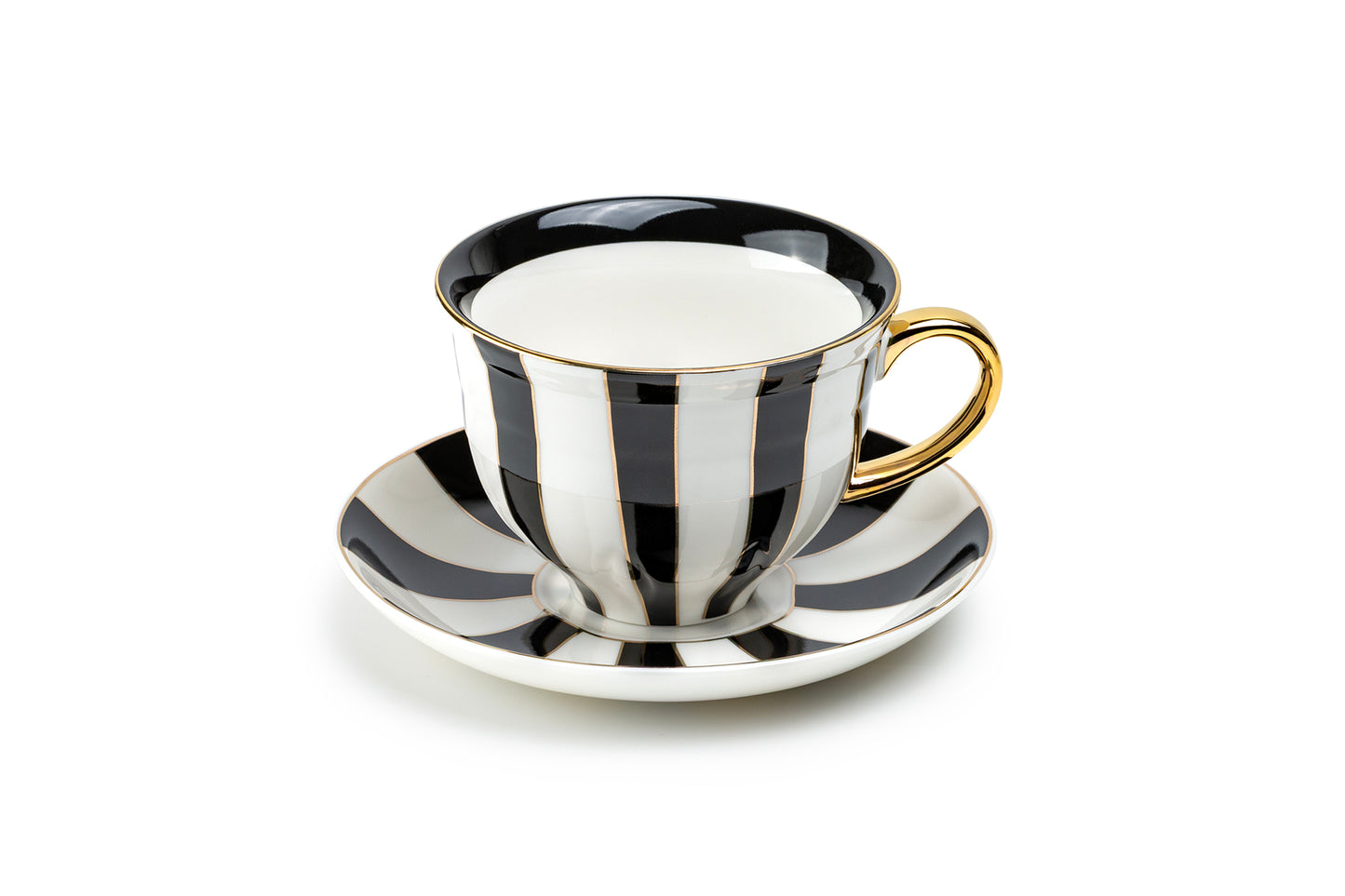 Black Carousel Stripes Fine Porcelain Cup and Saucer - 10oz