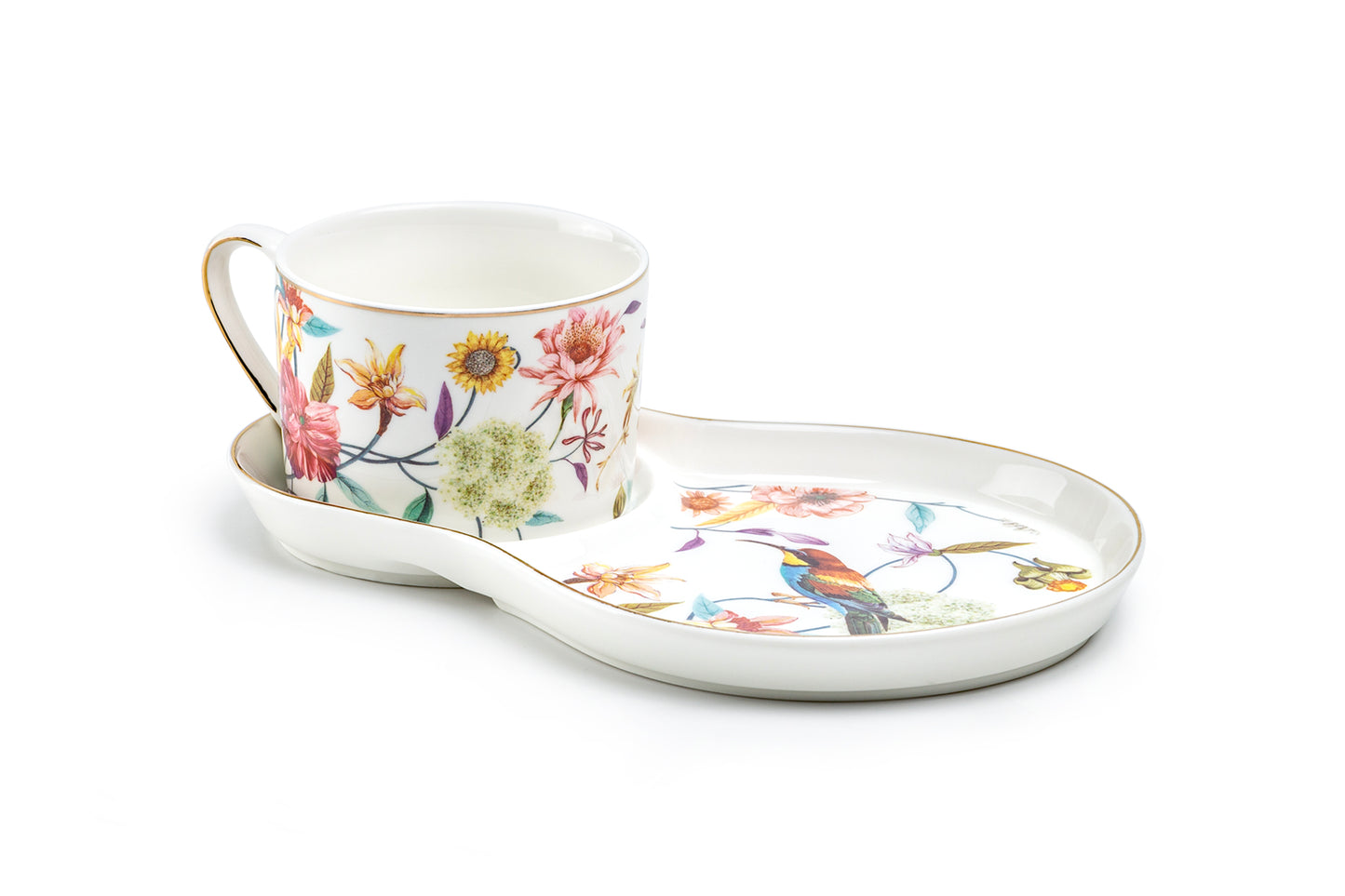 Spring Flowers with Hummingbird Fine Porcelain Tea Snack Set