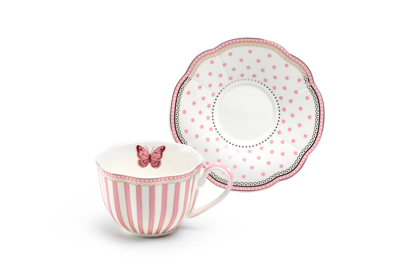 Josephine Pink Butterfly Fine Porcelain Cup and Saucer