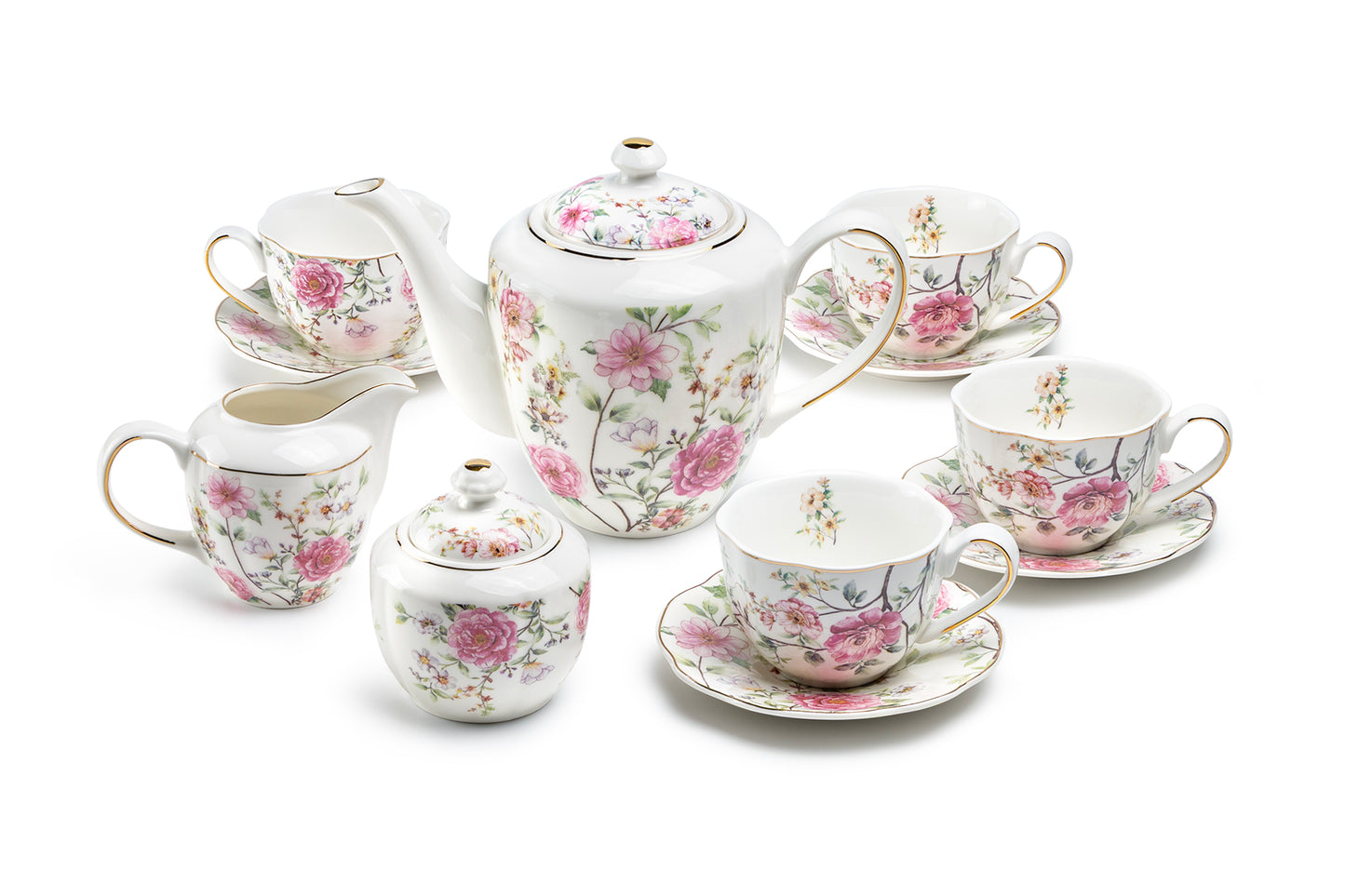 Pink Camellia Fine Porcelain Tea Set