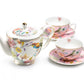 Spring Flowers with Hummingbird Fine Porcelain Pink Latte Cups 5-Piece Tea Set