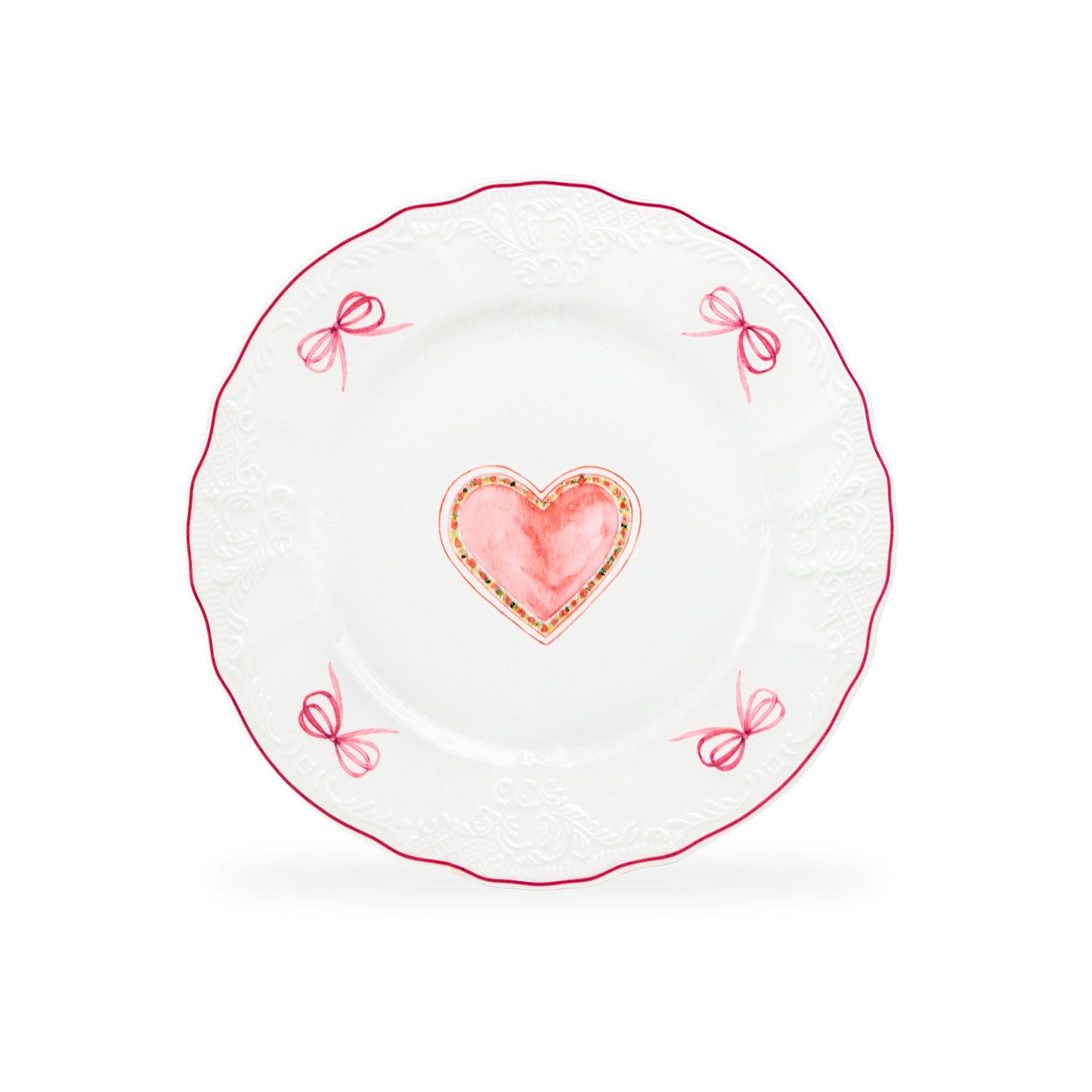 8.5" Pink Ribbon Heart Scallop Dessert/Salad Plate
