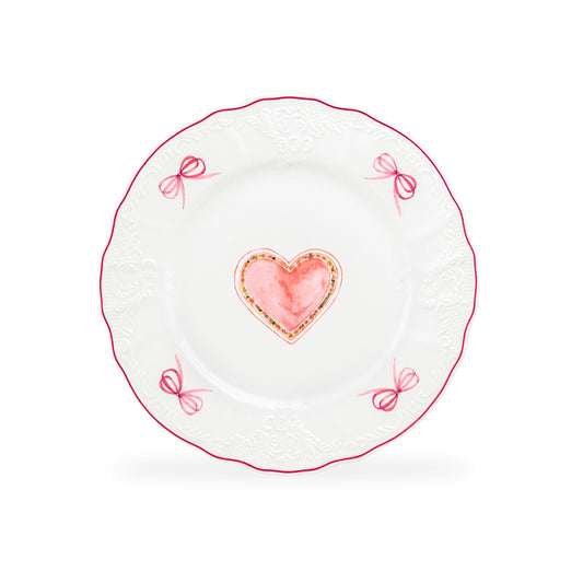 8.5" Pink Ribbon Heart Scallop Dessert/Salad Plate
