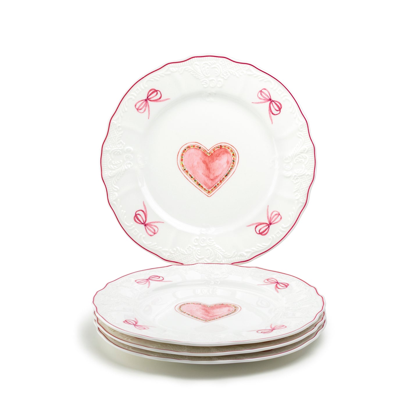 8.5" Pink Ribbon Heart Scallop Dessert/Salad Plate