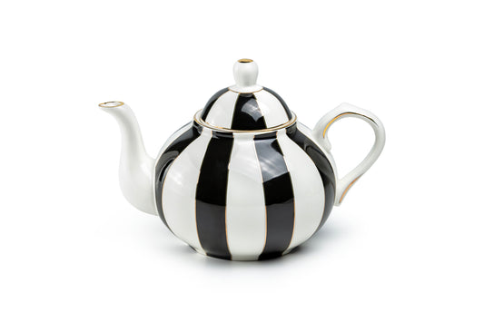 Black Carousel Stripes Fine Porcelain Teapot