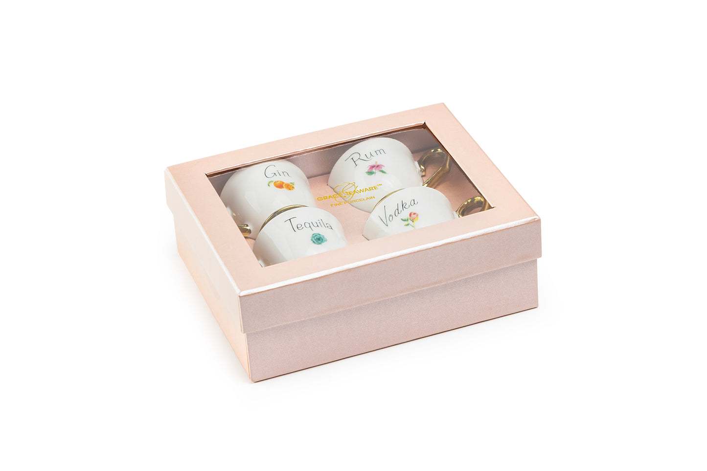 Golden Spirits Fine Porcelain 2oz Demitasse Cup Set with Pink Gift Box