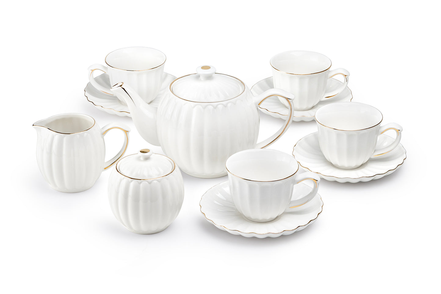 White Gold Shell Fine Porcelain Tea Set