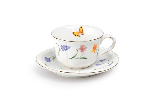 Butterfly Bloom Fine Porcelain Tea Cup and Saucer